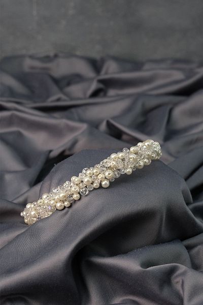 Hayalperest boncuk Dense Pearl Crystal Beaded Bridal Crown