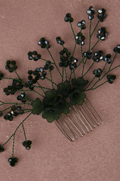 Hayalperest boncuk Green Flower Patterned Bridal Hair Accessory - Beaded Comb Barrette