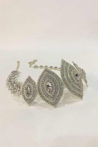 Hayalperest boncuk Rochie de seara argintie cu centura de piatra cu motiv diamantat