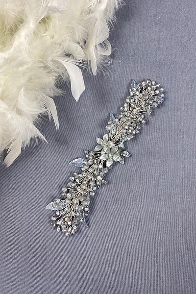 Hayalperest boncuk Bridal Accessory - Gray Leaf and Crystal Bead Detailed Hair and Turban