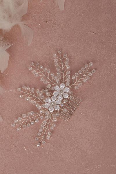 Hayalperest boncuk Ecru Crystal Embroidered Bridal Hair and Turban Accessory