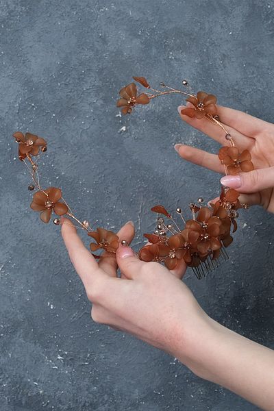 Hayalperest boncuk Καφέ Mila Flower Branch Motif Νυφική ​​Κορώνα Χέννας