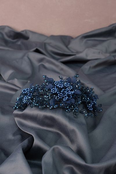 Hayalperest boncuk Indigo Blue Azra Pearl Beaded Bridal Henna Crown Hair Accessory