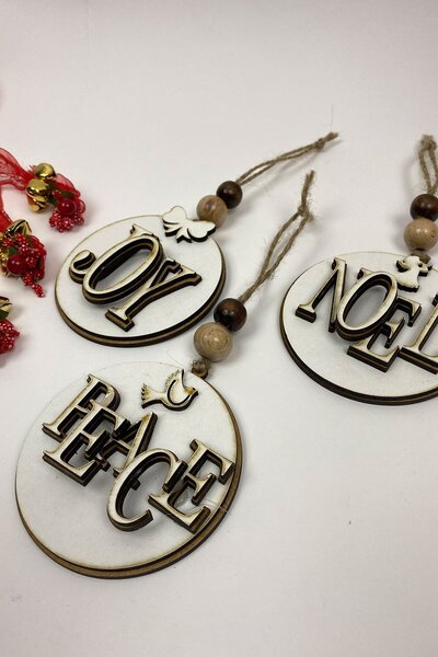 Hayalperest boncuk Ornament din lemn pentru bradul de Crăciun, set de 3