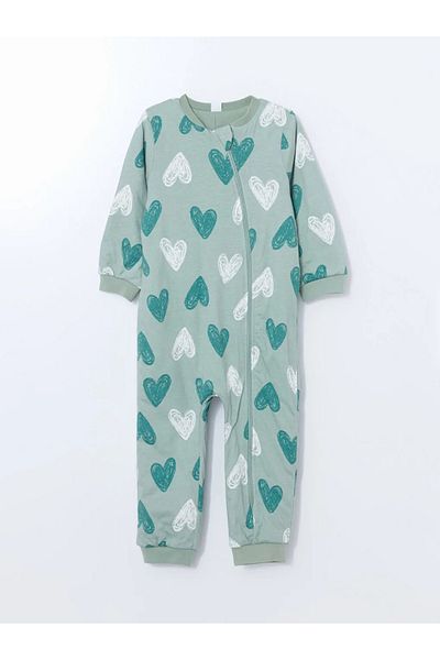 LC Waikiki Lcw Baby 1.6 Tog Green Crew Neck Long Sleeve Printed Baby Girl Romper