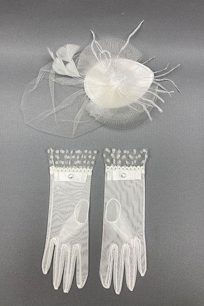 Hayalperest boncuk Polka Dot Bridal Gloves and Wedding Hat