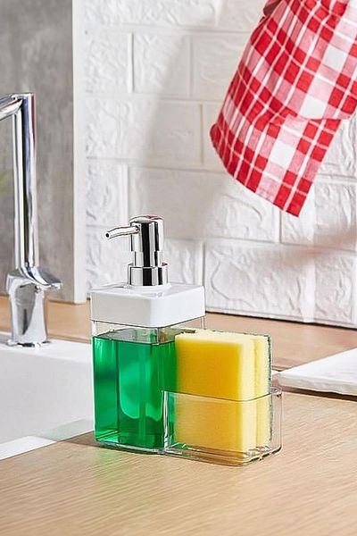 HSDemirci White Color Liquid Soap Dispenser with Sponge Holder Bowl 450 ml
