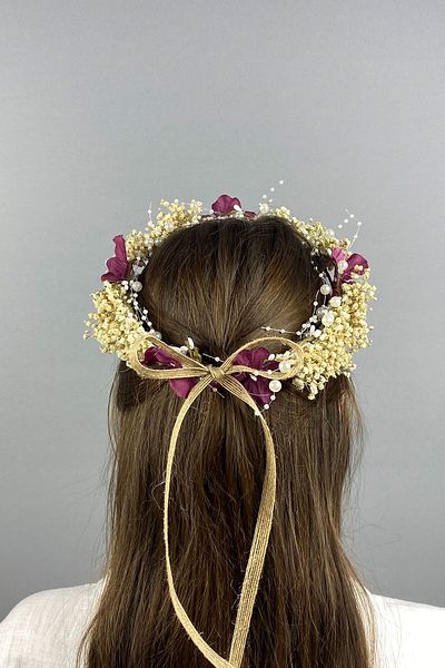 Hayalperest boncuk Accesoriu pentru păr de mireasă pentru fotografiere în aer liber cu perle de flori uscate de hortensie