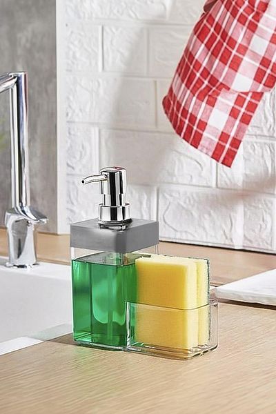 AC BOX Gray Colored Liquid Soap Dispenser with Sponge Bowl 450 ml