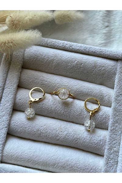 PelvedDesign 8 mm Necef Stone Adjustable Gold Wire Ring and Earring Set