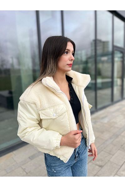 MİS MODA Women's Plush Coat with Pouch