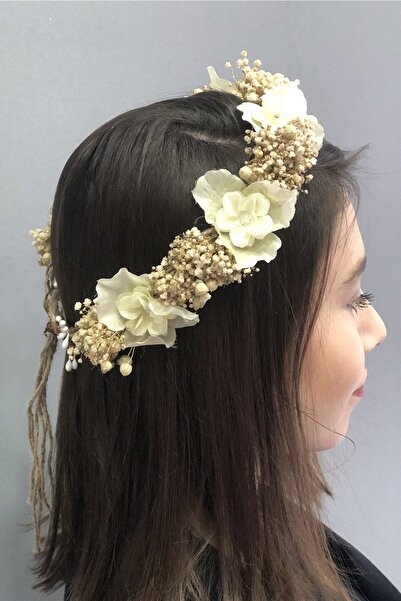 Hayalperest boncuk Coroană cu flori de hortensie cremă cu chipsuri