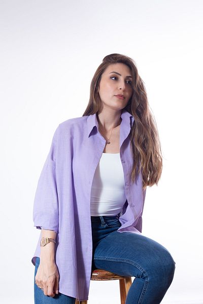 DEZZİİ Cămașă de in - Design evazat liliac
