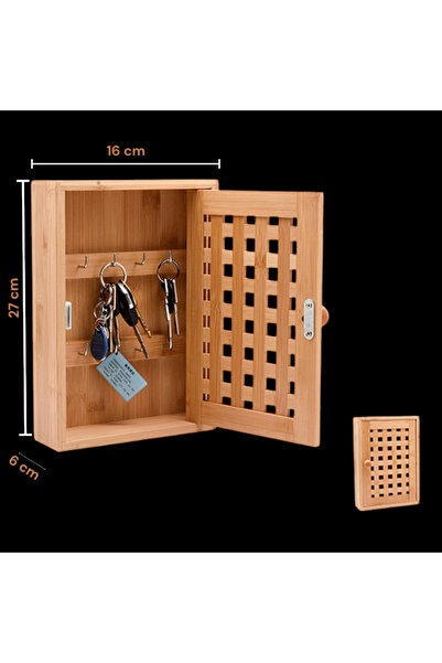 MİEN Bambu Duvar Montajlı Anahtar Dolabı, Askılı Anahtar Kutusu 27x19 cm 7B53