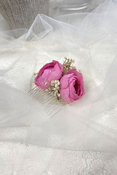 Hayalperest boncuk Pink Peony Floral Cipsolu Comb Hair Clip