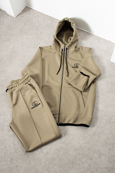 grand coco Ανδρικό σετ αθλητικής φόρμας από ύφασμα Interlock σε μπεζ χρώμα