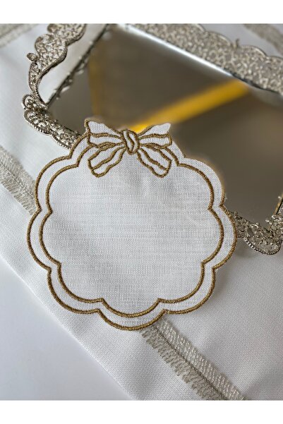 AtelierA Gold Simli, Kurdele Nakışlı, İkili Peçete, Kokteyl Peçete, Sunum Peç...