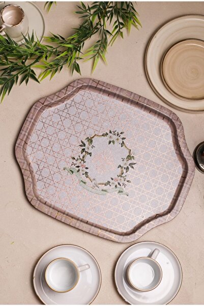 Hesaplı Kasa Lilya Figured Octagonal Metal Tray, 27.8 X 33.2 cm