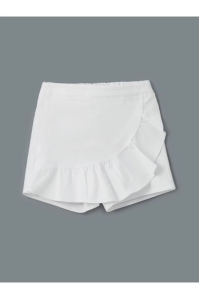 LC Waikiki Lcw Eco White Elastic Waist Ruffled Girls' Shorts Skirt