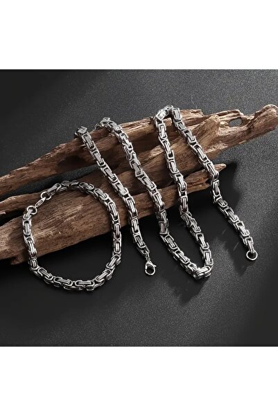 Bay hediye Tamamı Saf Çelik Kral Model Kolye Bileklik Set 4 mm