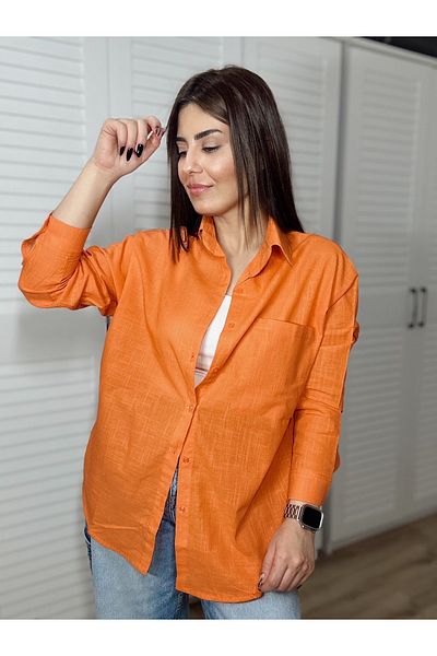 DEZZİİ Cămașă de in - Design portocaliu evazat