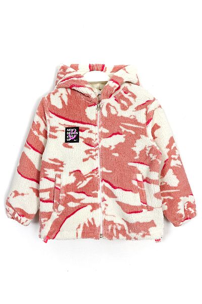 DobaKids Βρεφικό μπουφάν Fleece για κορίτσια με λευκό ροζ σχέδιο - Λεπτομέρεια τσέπης και κουκούλα