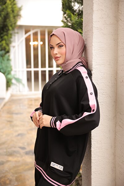 Ryzi Moda Black Team Tracksuit Set Buttoned Bottom Top Set