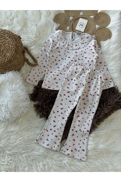MODA Flower Patterned Twill Girl's Double Bottom Top Set