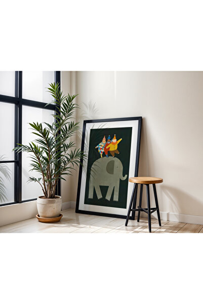 Peppy Rooms Siyah Çerçeveli Tablo Fil,Renkli,İllüstrasyon Dekorasyon PEPPY-106