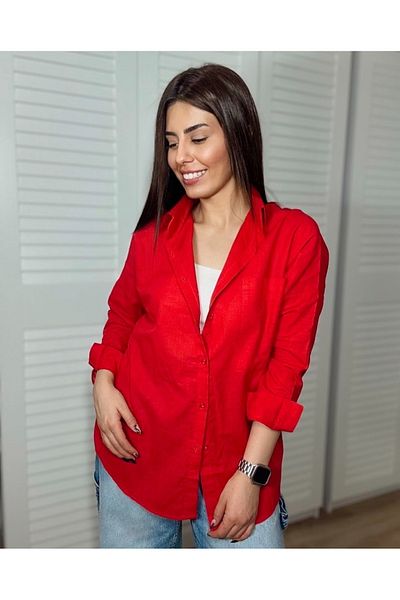 BYMEER Red Flared 100% Cotton Linen Shirt