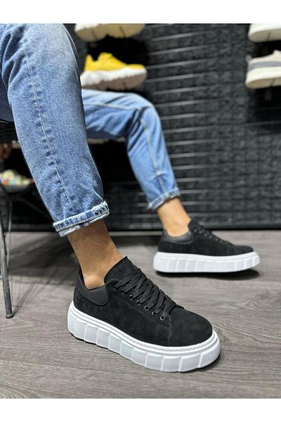 Knack High Sole Daily Suede Shoes 144 Black (WHITE SOLE)
