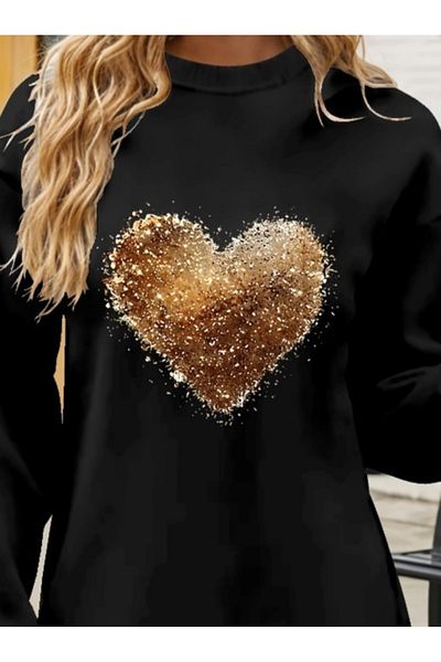 Bay Şapkacı Silky Women's Long Sleeve Crew Neck Heart Pattern Viscose Two Thread Blouse