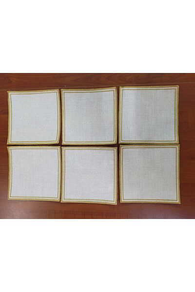 NAKIŞ ATÖLYESİ 6 Pcs Nested Square Gold Napkin Etamine Processable Party Cocktail Coffee and Presentation Napkin