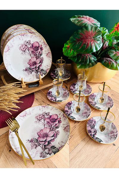 CASA DE BELLA Purple 18-Piece 6-Person Gilded Tea Set