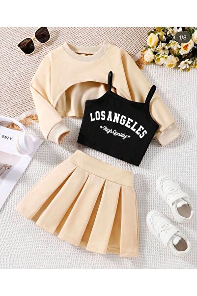 MANCY Girls' Los Angeles Printed Crop-Pleated Skirt Set of 3