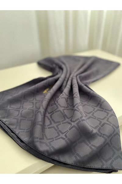 JAWEL ŞAL Jawel Geometric Pattern-Cotton Jacquard Shawl- Anthracite Gray