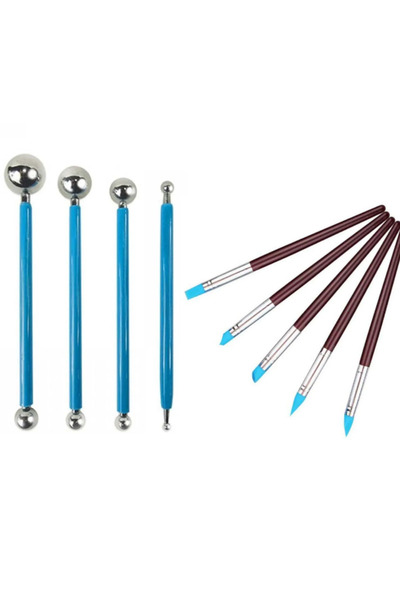 adin tasarım Pasta Fırça Seti 5li ve Marzipan Seti Metal 4lü Şeker Hamuru Kek...