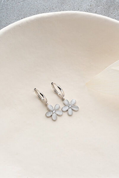 Silvano Jewelry 925 Ayar Gümüş Sedefli Nergis Çiçek Küpe