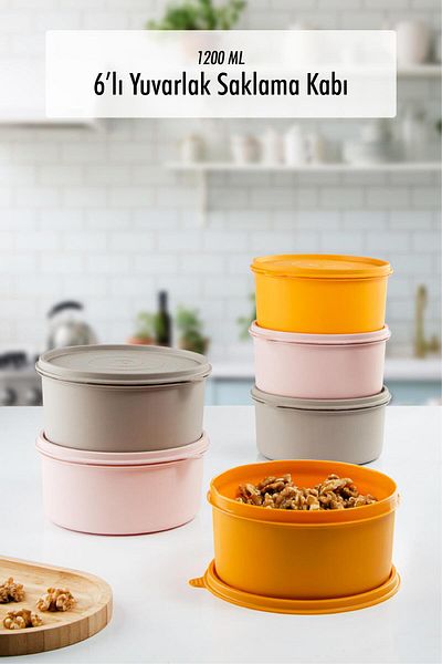 AC BOX 6 Round Storage Containers & Breakfast Cups (1200 ml)