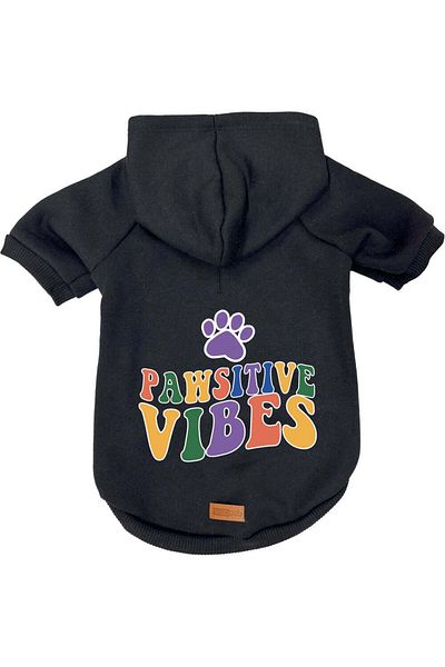 MPZ Pets Cat and Dog Outfit & Dress - Black Hoodie Pawsitive Vibes
