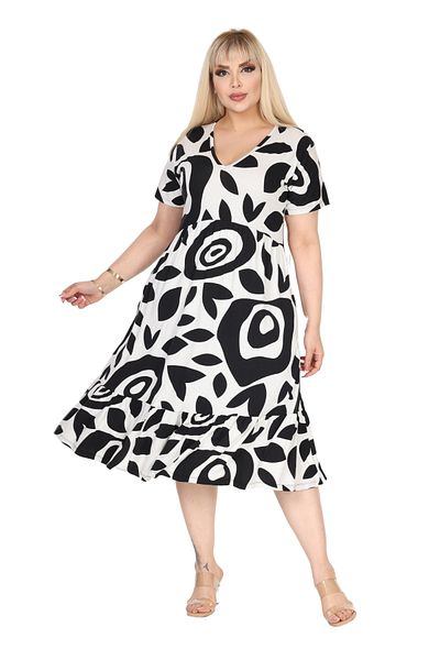 MELSAY Women's Plus Size V-Neck Short Sleeve White Evil Eye Pattern Robe Dress