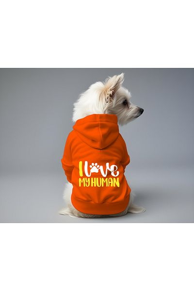 MPZ Pets Cat and Dog Outfit & Gown - Orange Hoodie I Love My Human