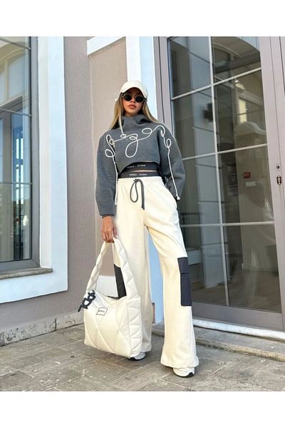 NEWC New Trend Women's Embroidery Detail Sweatshirt Sneaker Tracksuit 3-Piece Suit
