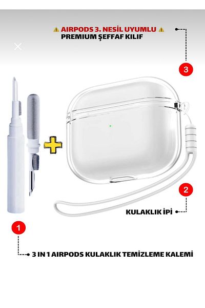 Go Aksesuar AirPods 3Rd Generation Compatible 3in1 Design Thick Silicone Protective Case with Cleaning Apparatus