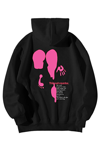 Kadın Erkek Siyah Glow Up Street This Not Murder Oversize Kanguru Cepli Sweatshirt Hoodie