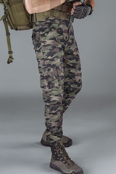 modacix Military Men's Camouflage Pants Khaki Green Elastic Leg Lycra Military Cargo Pants