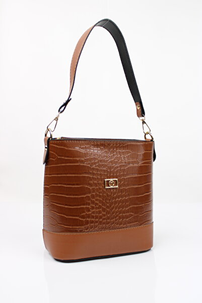 mossi Tan Crocodile Skin Look Double Strap Women's Shoulder Bag