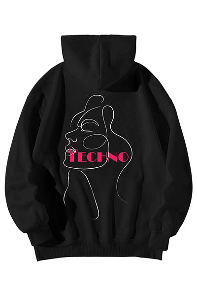 Scrovtie Black Glow up Street Acid Techno Oversize Hoodie - Kangaroo Pocket Sweatshirt