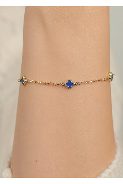 kuyumcu nurettin 2,50 (Gram) Lacivert Taşlı Sedef Yonca Bileklik Künye Unisex 14 Ayar Altın (rose-sarı-yeşil-beyaz)