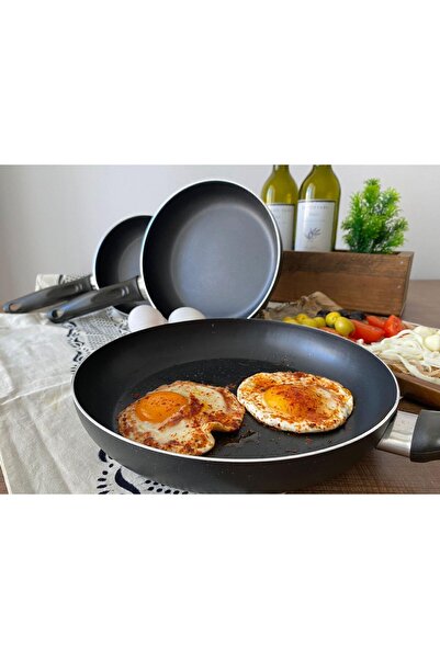 sobapark Yanmaz Yapışmaz Teflon Tava Seti 16 20 24 Cm Siyah Renk Teflon Tava Seti Günlük Kullanım Tavası